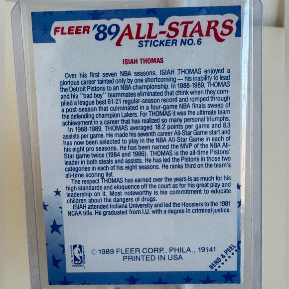 1989 Isiah Thomas Fleer Basketball Card - Picture 2 of 2
